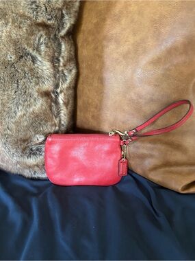 Coach Red Leather Wristlet with Gold Hardware